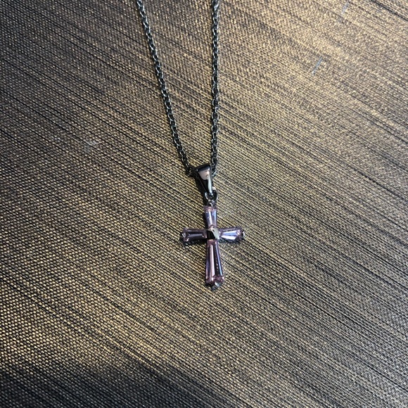 Light pink gemstone cross necklace